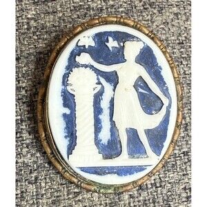 Vintage Jasperware Greek Goddess Cameo Brooch‎ Pin Blue antique Fairy Butterfly